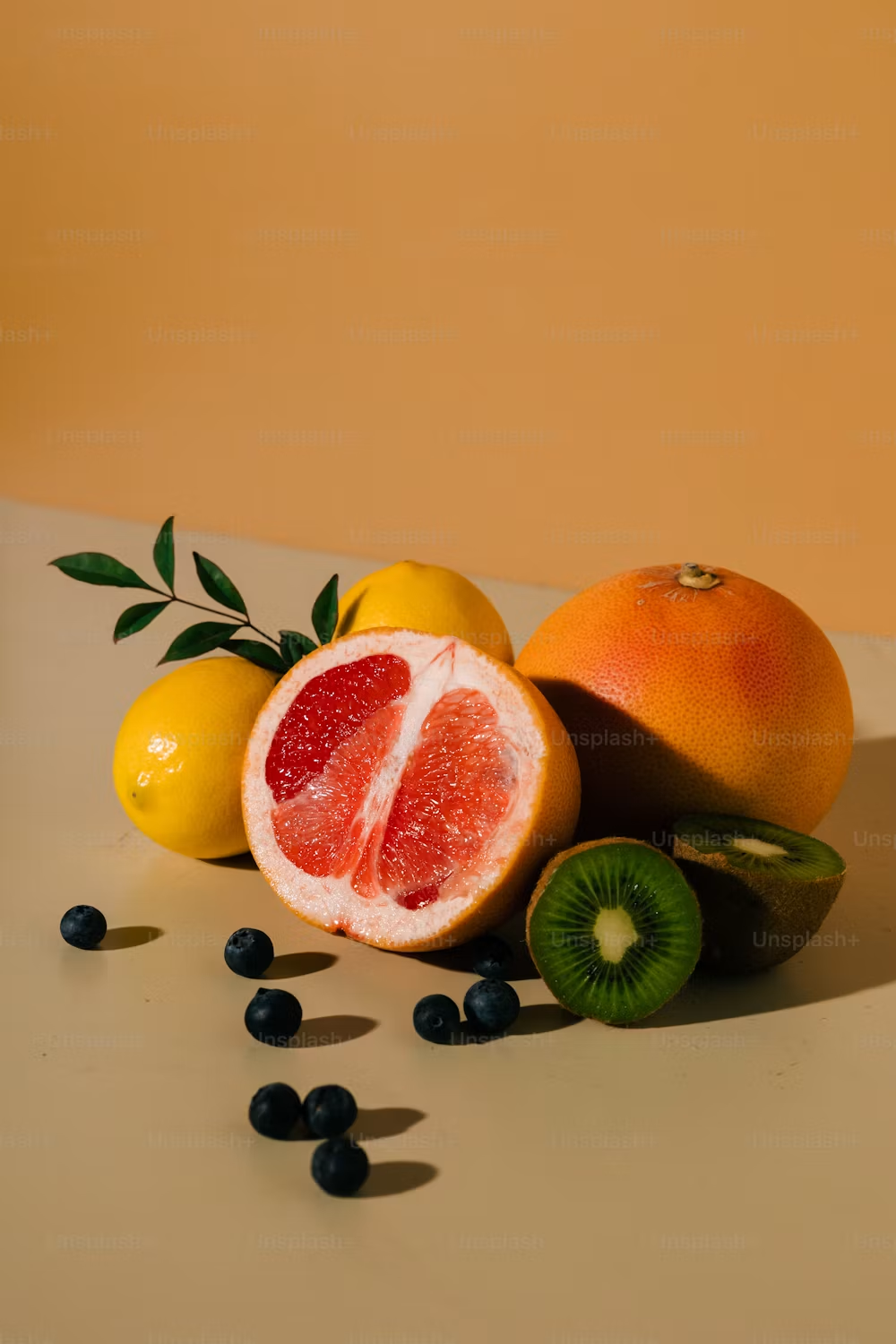 Fresh citrus and leafy greens